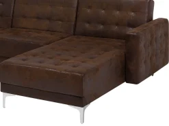 5 Seater U-Shaped Modular Faux Leather Sofa With Ottoman Brown Aberdeen