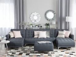 5 Seater U-Shaped Modular Fabric Sofa Dark Grey Aberdeen