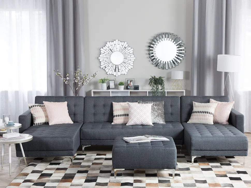 5 Seater U-Shaped Modular Fabric Sofa Dark Grey Aberdeen