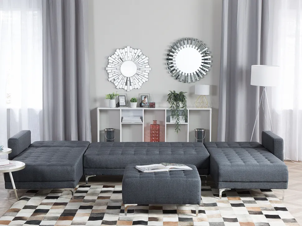 5 Seater U-Shaped Modular Fabric Sofa Dark Grey Aberdeen
