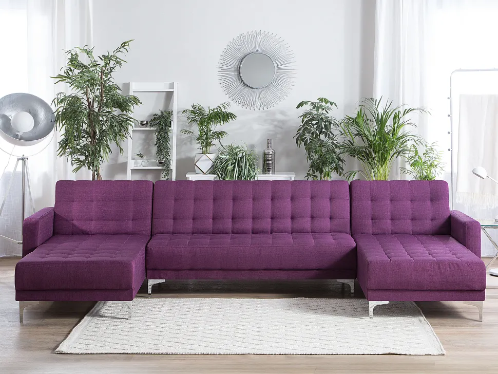 5 Seater U-Shaped Modular Fabric Sofa Purple Aberdeen