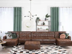 6 Seater U-Shaped Modular Faux Leather Sofa With Ottoman Brown Aberdeen