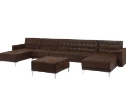 6 Seater U-Shaped Modular Faux Leather Sofa With Ottoman Brown Aberdeen