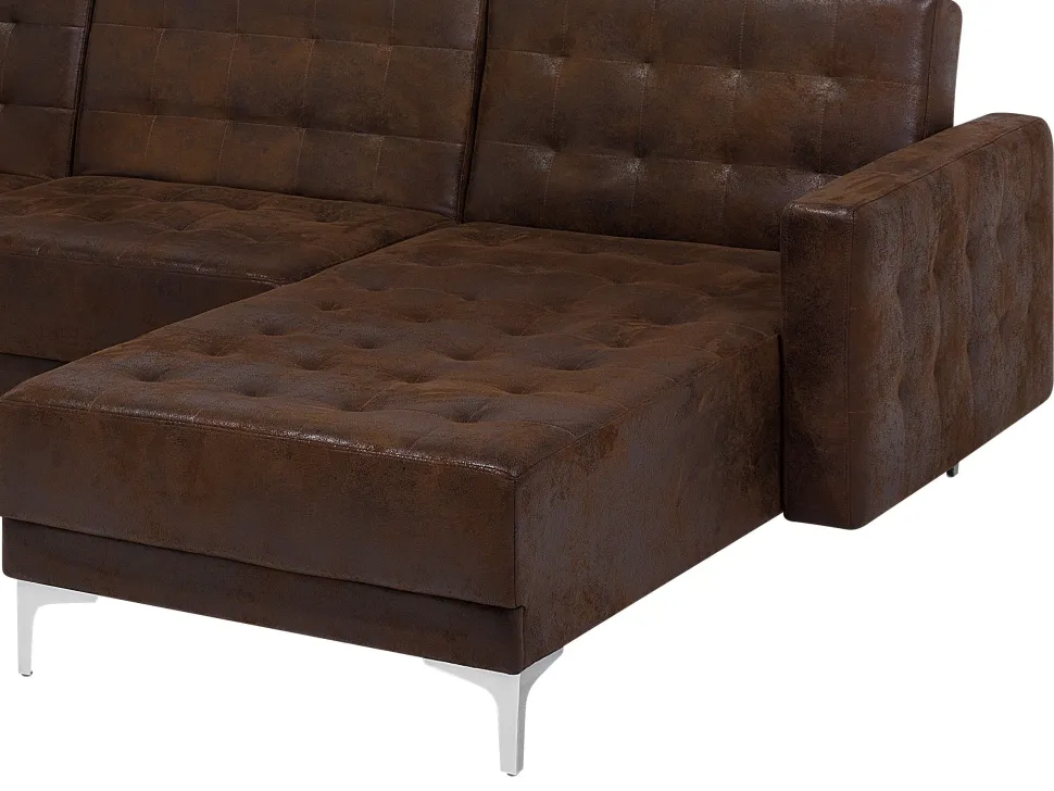 6 Seater U-Shaped Modular Faux Leather Sofa With Ottoman Brown Aberdeen