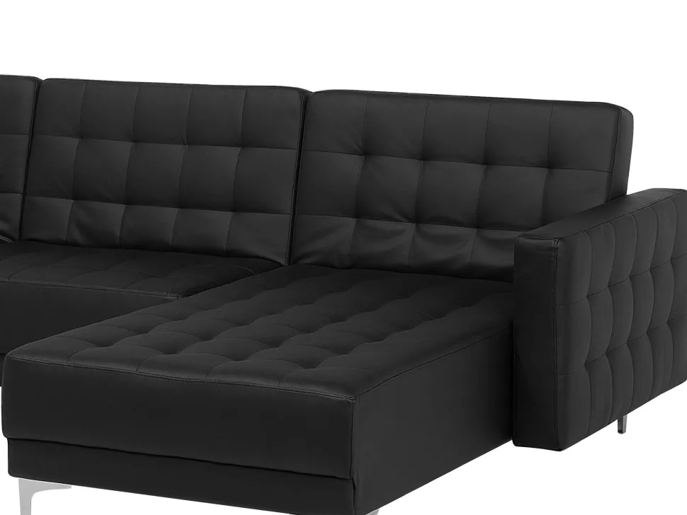 5 Seater U-Shaped Modular Faux Leather Sofa With Ottoman Black Aberdeen