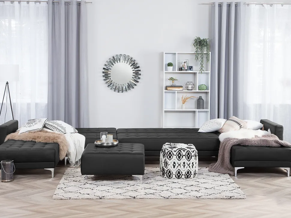 6 Seater U-Shaped Modular Faux Leather Sofa Black Aberdeen