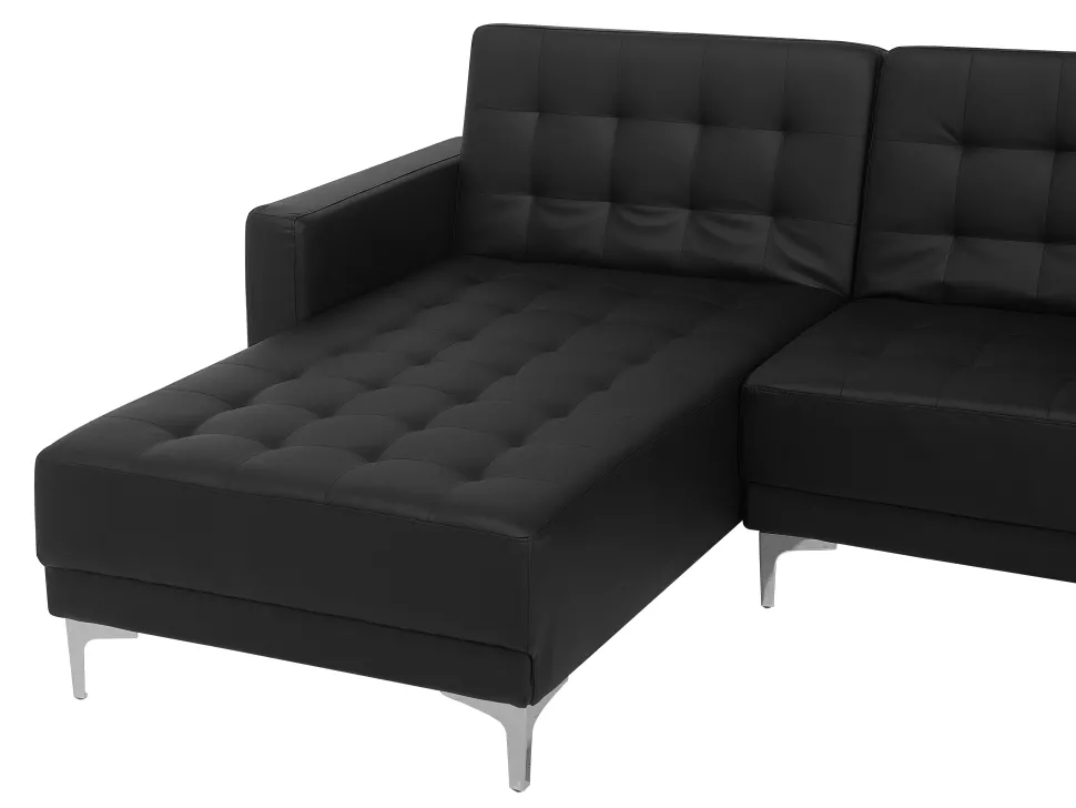 6 Seater U-Shaped Modular Faux Leather Sofa Black Aberdeen