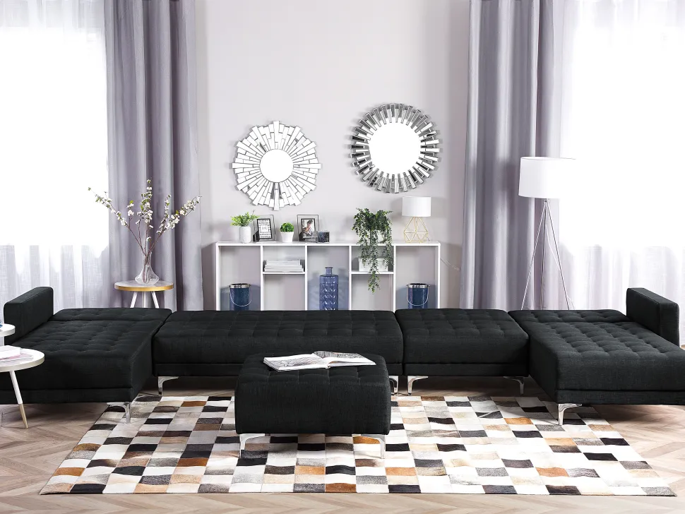 6 Seater U-Shaped Modular Fabric Sofa Graphite Grey Aberdeen