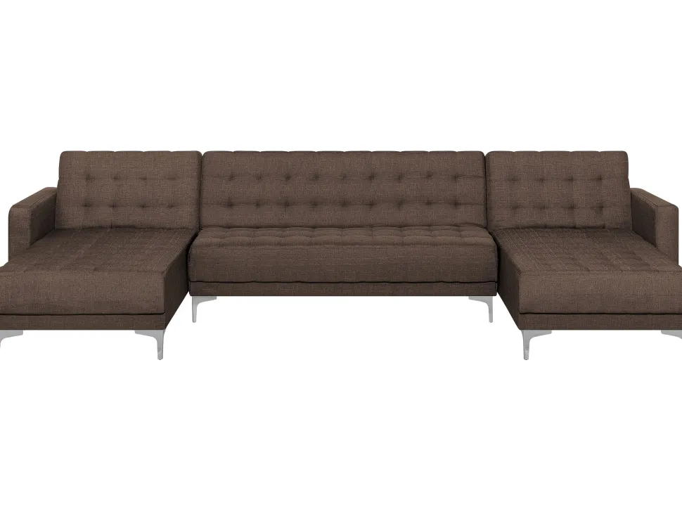 5 Seater U-Shaped Modular Fabric Sofa Brown Aberdeen