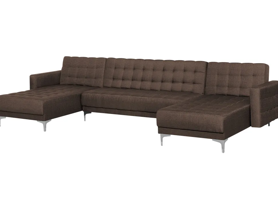 5 Seater U-Shaped Modular Fabric Sofa Brown Aberdeen