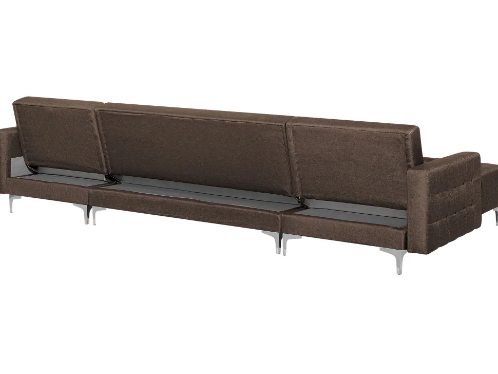 5 Seater U-Shaped Modular Fabric Sofa Brown Aberdeen
