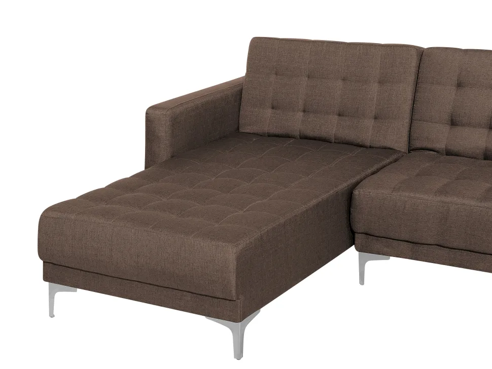 5 Seater U-Shaped Modular Fabric Sofa Brown Aberdeen