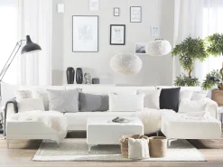 5 Seater U-Shaped Modular Faux Leather Sofa With Ottoman White Aberdeen