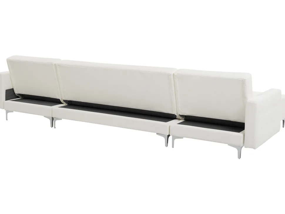 5 Seater U-Shaped Modular Faux Leather Sofa With Ottoman White Aberdeen