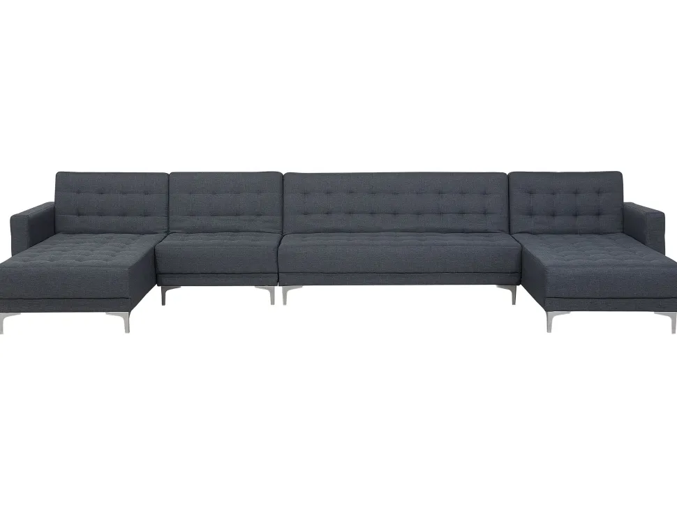 6 Seater U-Shaped Modular Fabric Sofa Dark Grey Aberdeen