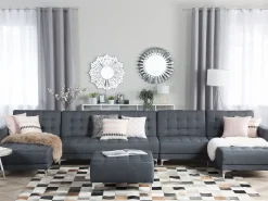 6 Seater U-Shaped Modular Fabric Sofa Dark Grey Aberdeen