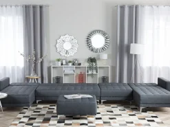 6 Seater U-Shaped Modular Fabric Sofa Dark Grey Aberdeen