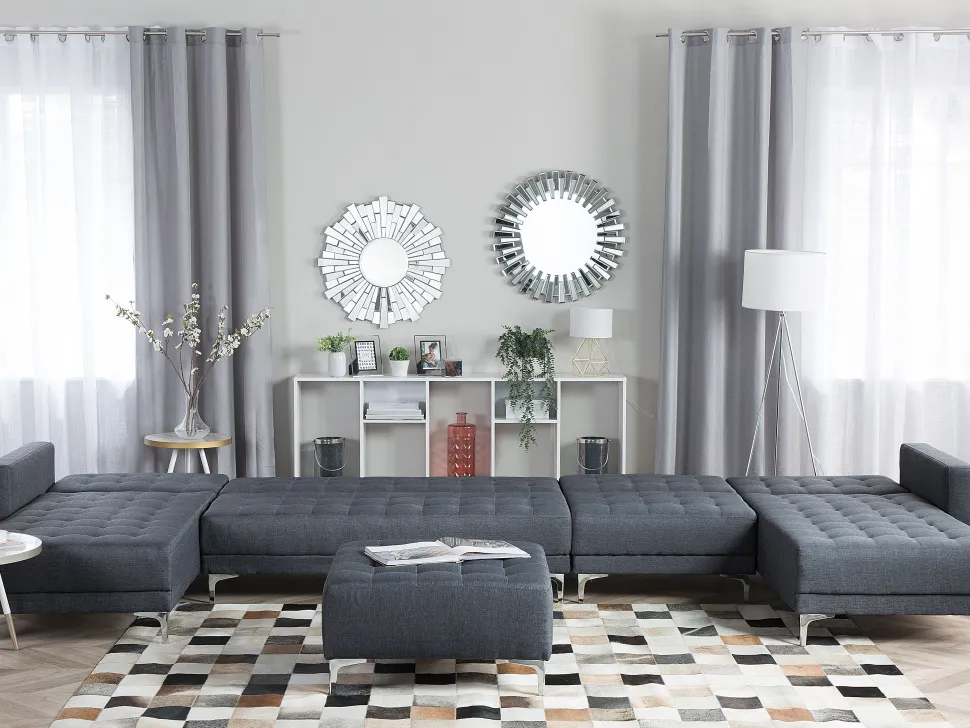 6 Seater U-Shaped Modular Fabric Sofa Dark Grey Aberdeen