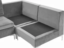6 Seater U-Shaped Modular Velvet Sofa With Ottoman Grey Evja