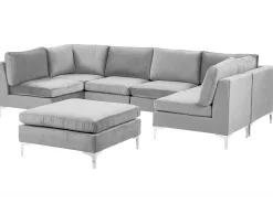 6 Seater U-Shaped Modular Velvet Sofa With Ottoman Grey Evja