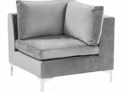 6 Seater U-Shaped Modular Velvet Sofa With Ottoman Grey Evja