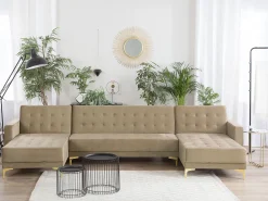 5 Seater U-Shaped Modular Velvet Sofa Sand Beige Aberdeen