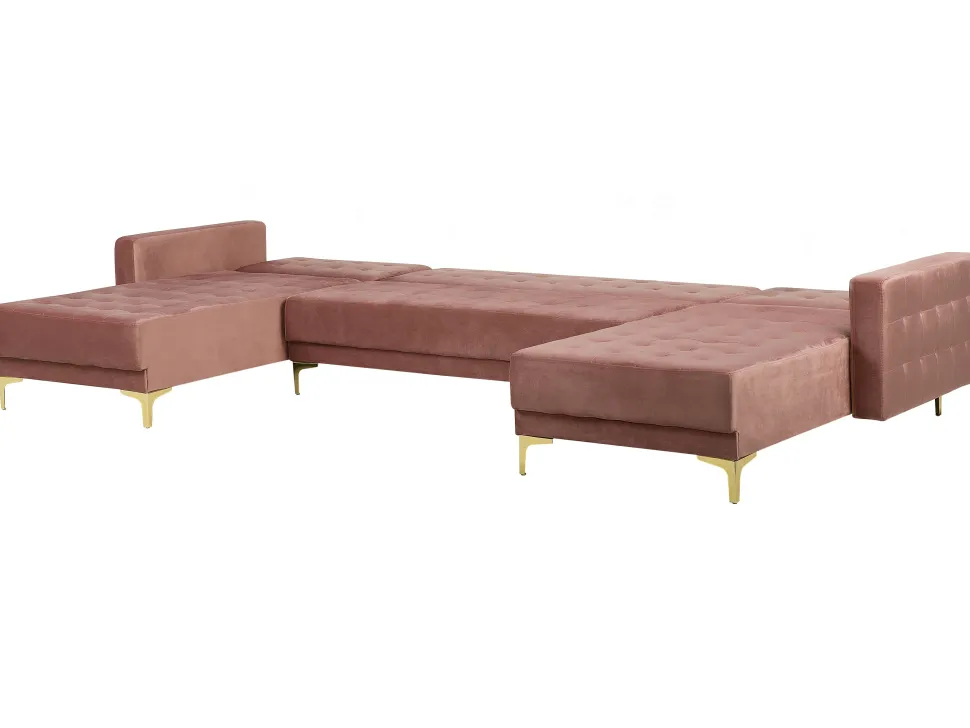 5 Seater U-Shaped Modular Velvet Sofa With Ottoman Pink Aberdeen