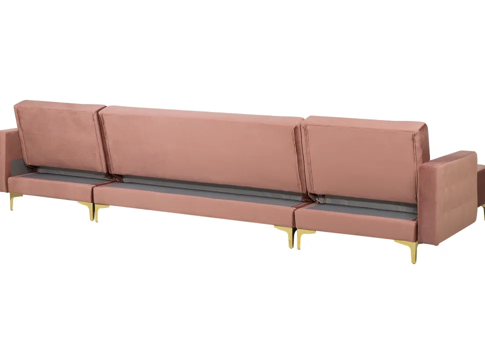 5 Seater U-Shaped Modular Velvet Sofa With Ottoman Pink Aberdeen