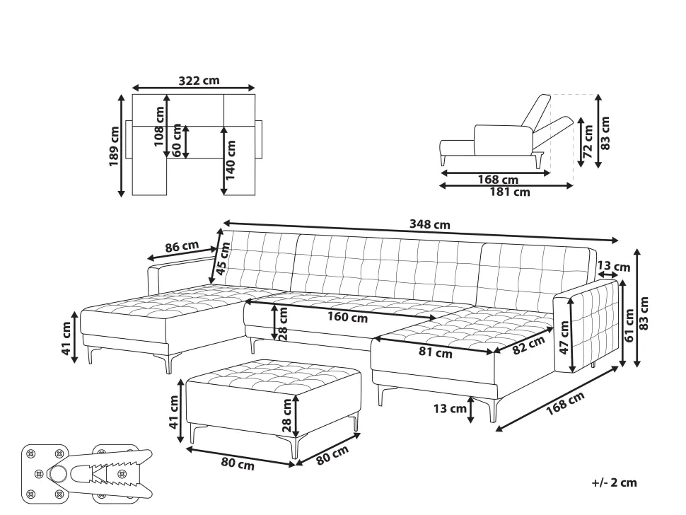 5 Seater U-Shaped Modular Velvet Sofa With Ottoman Pink Aberdeen