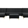 5 Seater U-Shaped Modular Velvet Sofa With Ottoman Black Aberdeen