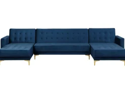 5 Seater U-Shaped Modular Velvet Sofa Navy Blue Aberdeen