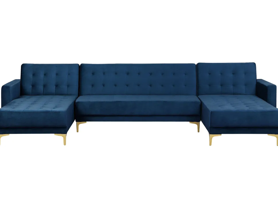 5 Seater U-Shaped Modular Velvet Sofa Navy Blue Aberdeen