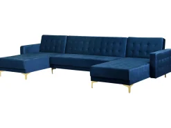 5 Seater U-Shaped Modular Velvet Sofa Navy Blue Aberdeen