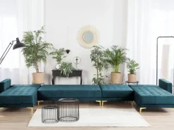 6 Seater U-Shaped Modular Velvet Sofa Teal Aberdeen