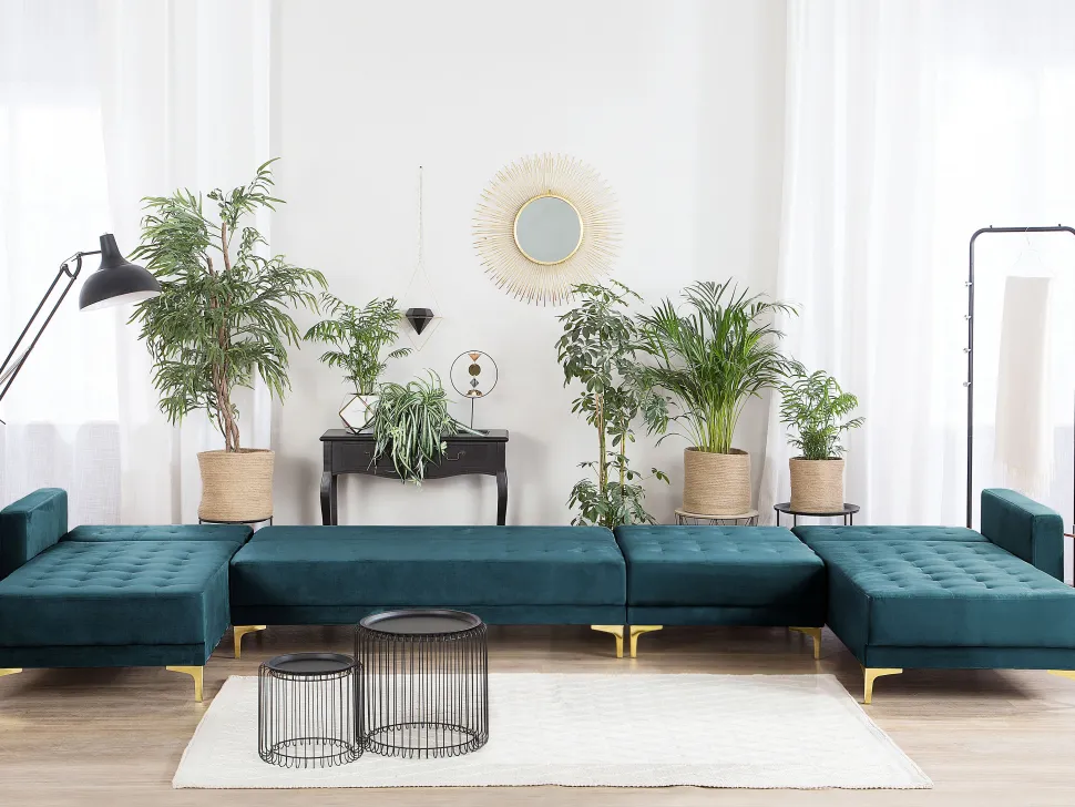 6 Seater U-Shaped Modular Velvet Sofa Teal Aberdeen