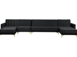 6 Seater U-Shaped Modular Velvet Sofa Black Aberdeen