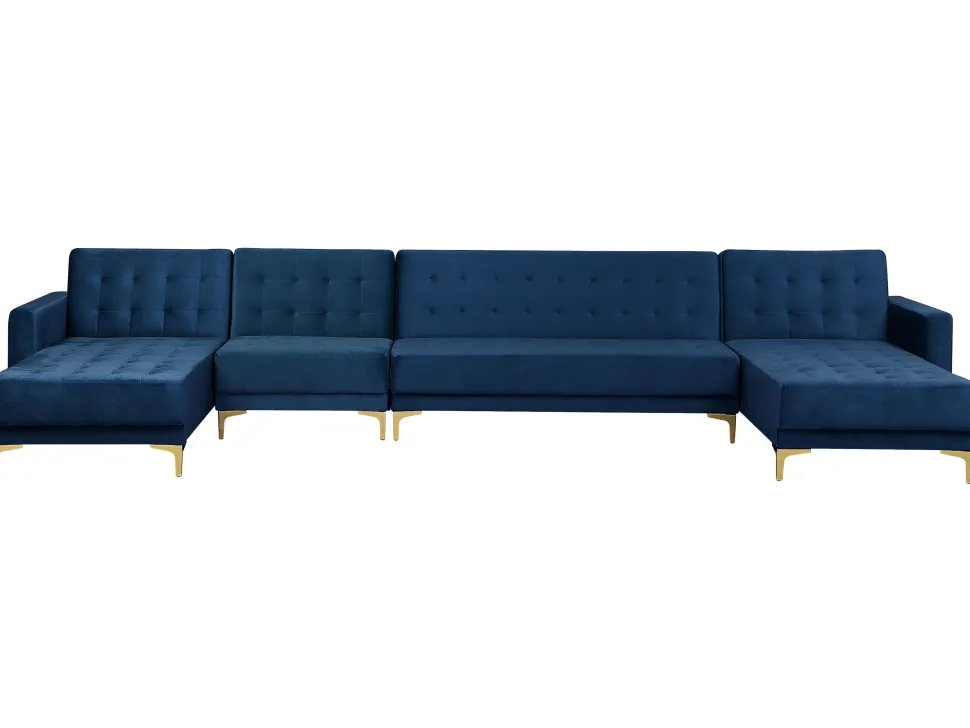 6 Seater U-Shaped Modular Velvet Sofa Navy Blue Aberdeen