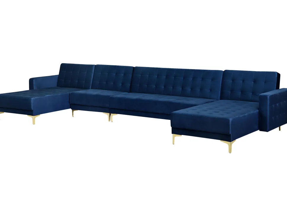6 Seater U-Shaped Modular Velvet Sofa Navy Blue Aberdeen