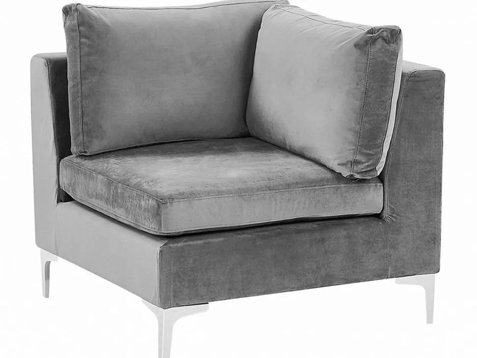 6 Seater U-Shaped Modular Velvet Sofa Grey Evja