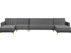 6 Seater U-Shaped Modular Velvet Sofa Grey Aberdeen