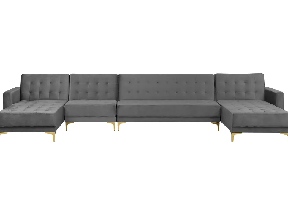 6 Seater U-Shaped Modular Velvet Sofa Grey Aberdeen