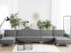 6 Seater U-Shaped Modular Velvet Sofa Grey Aberdeen