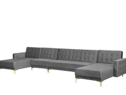 6 Seater U-Shaped Modular Velvet Sofa Grey Aberdeen