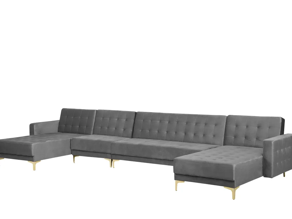 6 Seater U-Shaped Modular Velvet Sofa Grey Aberdeen