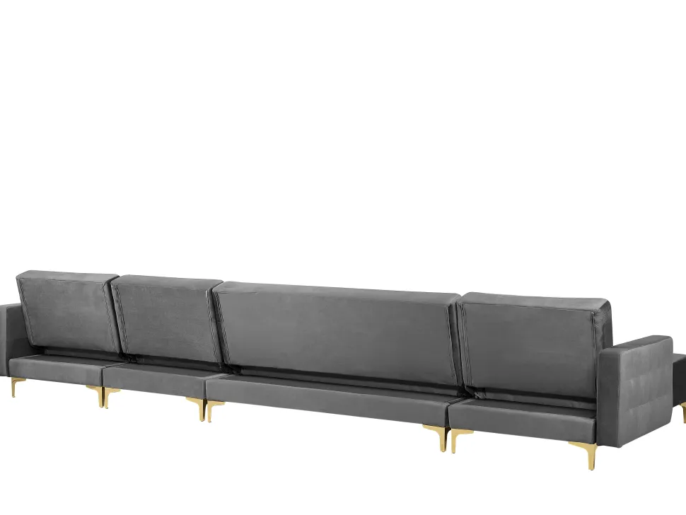 6 Seater U-Shaped Modular Velvet Sofa Grey Aberdeen