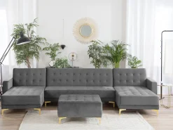 5 Seater U-Shaped Modular Velvet Sofa With Ottoman Grey Aberdeen
