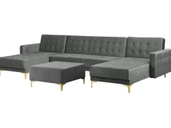 5 Seater U-Shaped Modular Velvet Sofa With Ottoman Grey Aberdeen