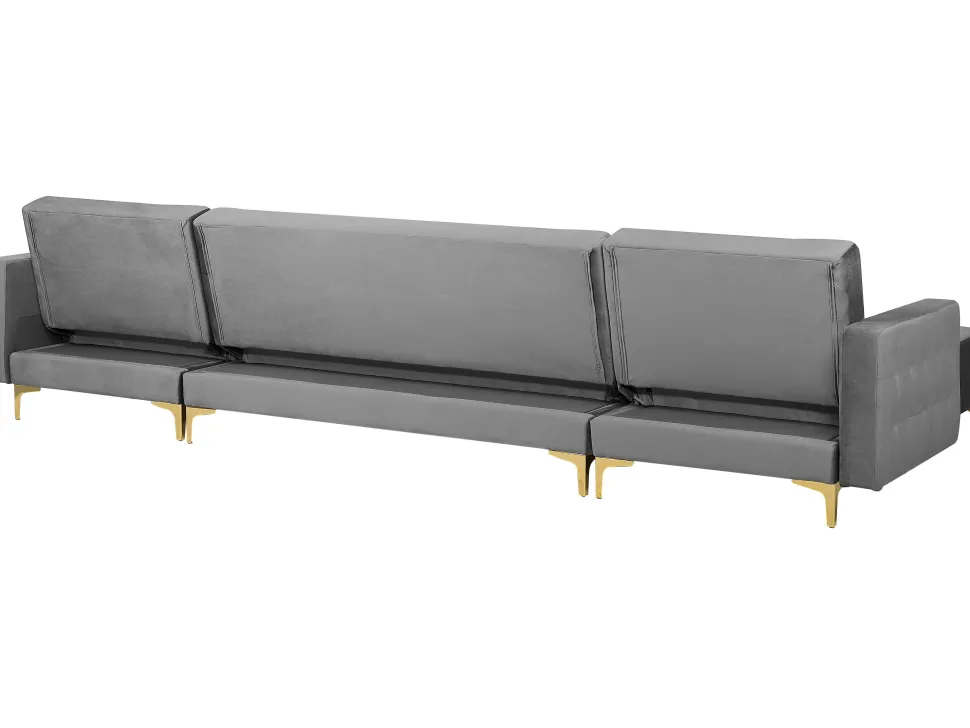 5 Seater U-Shaped Modular Velvet Sofa With Ottoman Grey Aberdeen