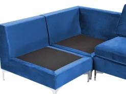 6 Seater U-Shaped Modular Velvet Sofa With Ottoman Blue Evja