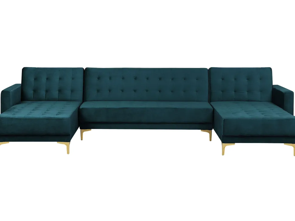 5 Seater U-Shaped Modular Velvet Sofa Teal Aberdeen